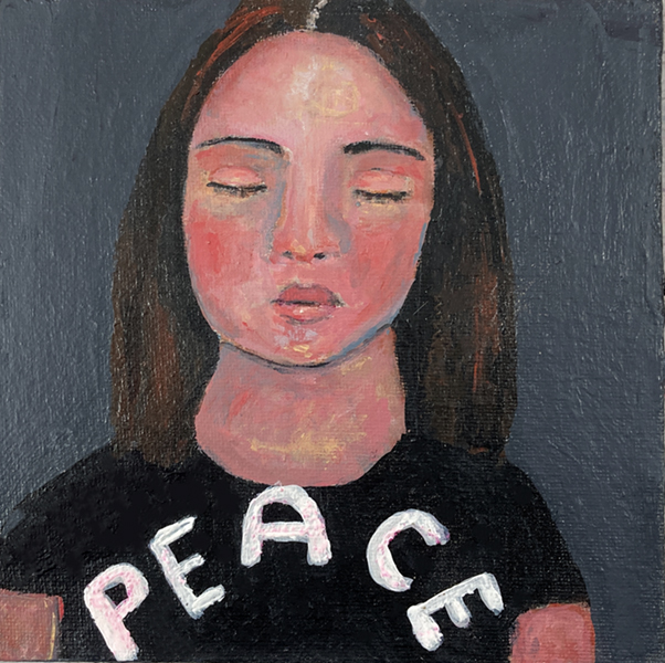 Katie Jeanne Wood - 6x6 Meditating Buddhist Woman Portrait Painting - Peace