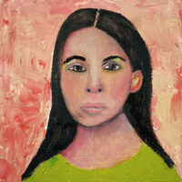 Katie Jeanne Wood - 6x6 Tired After An All Day Drive oil portrait painting