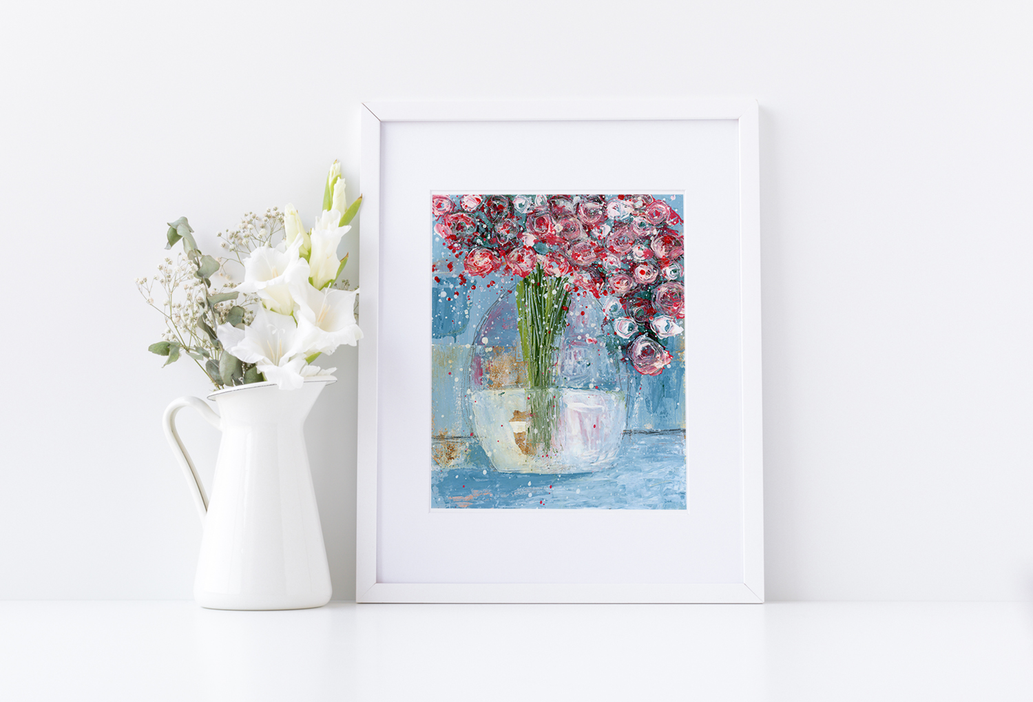 Katie Jeanne Wood - Flower Series No 105 Blue & Pink Roses Print