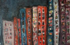 Katie Jeanne Wood - 12x12 You Belong Here - dark abstract cityscape painting