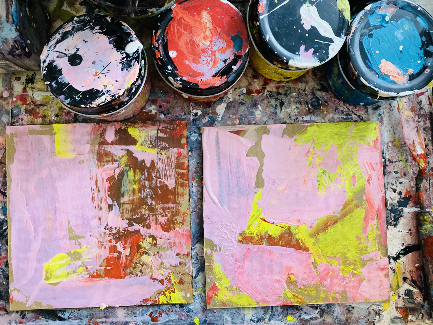 Katie Jeanne Wood - pink and yellow abstract paintings