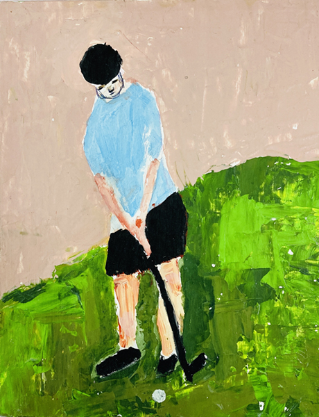 Katie Jeanne Wood - Man putting golf palette knife figure painting