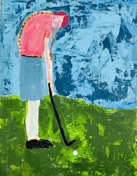 Katie Jeanne Wood - Teen Golfing palette knife figure painting