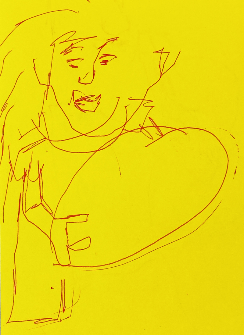 Katie Jeanne Wood - blind contour drawing woman holding something