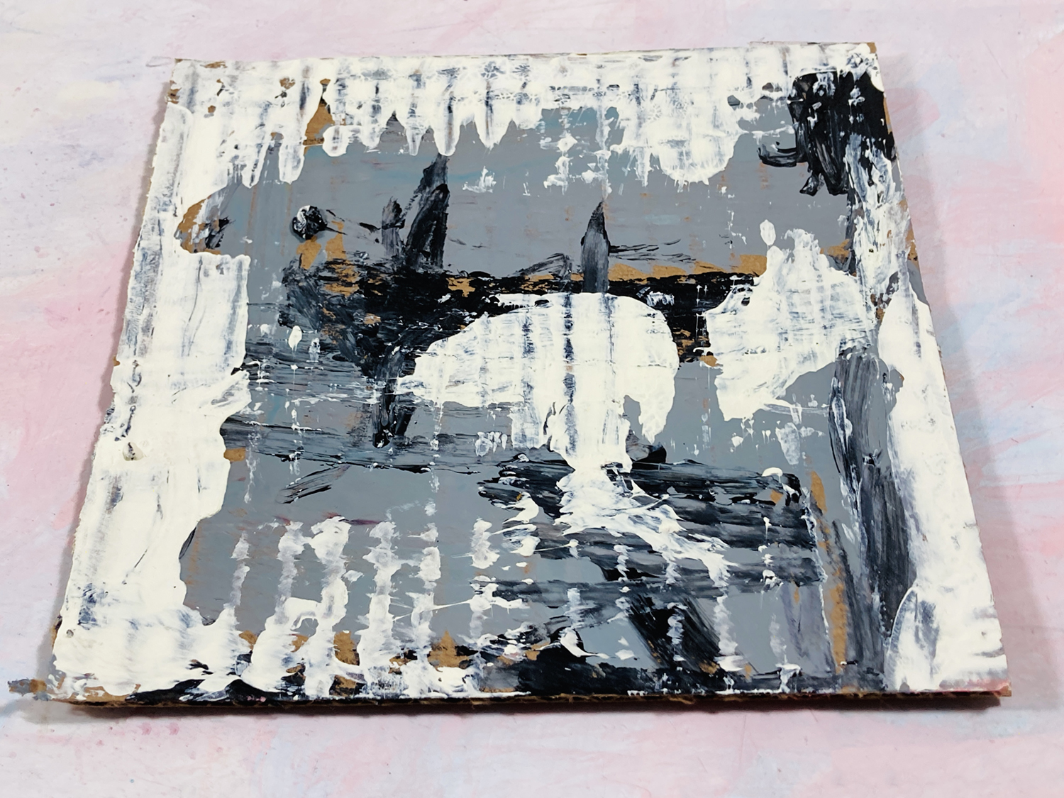 Katie Jeanne Wood - At The Dog Park - black white gray abstract on cardboard