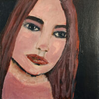 Katie Jeanne Wood - 6x6 acrylic woman portrait painting - Deeply Mysterious