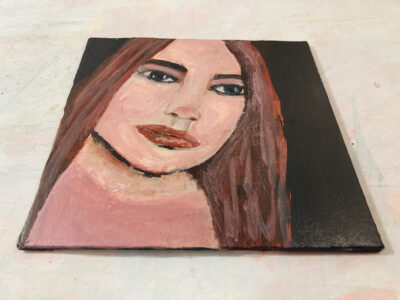 Katie Jeanne Wood - 6x6 acrylic woman portrait painting - Deeply Mysterious