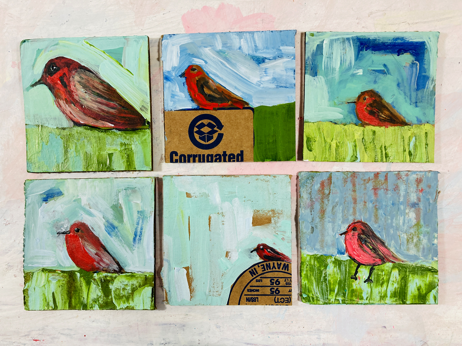 Katie Jeanne Wood - New bird series on cardboard