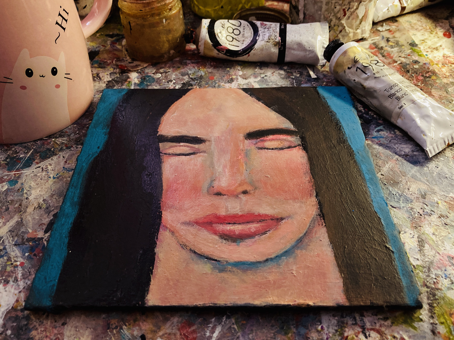 Katie Jeanne Wood - 6x6 oil portrait painting wip No 2