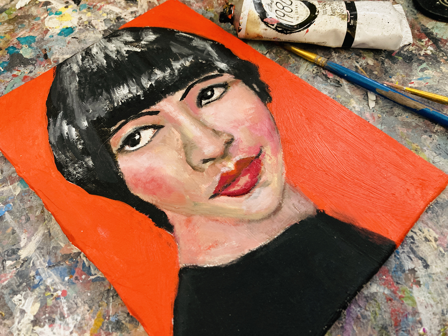 Katie Jeanne Wood - Glazing Anna May Wong oil portrait painting