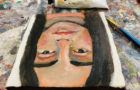 Katie Jeanne Wood - Revising 4x4 oil portrait painting