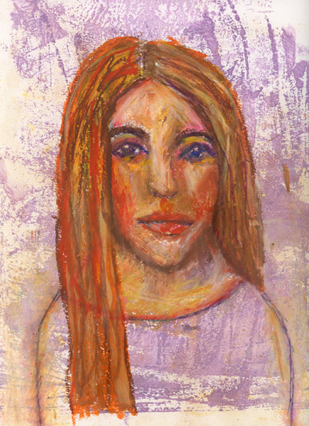 Katie Jeanne Wood - 9x12 Oil pastel portrait drawing - Don't Let Your Past Became Your Present