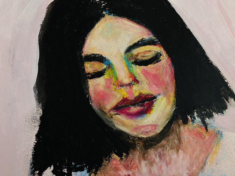 Katie Jeanne Wood - 9x12 Feeling Sassy Oil pastel portrait drawing