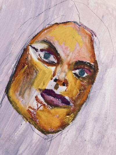 Katie Jeanne Wood - 9x12 Oil pastel portrait drawing Lemondrop Girl