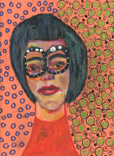 Katie Jeanne Wood - 9x12 Oil Pastel Portrait 80s Glam Girl Oil Pastel Drawing