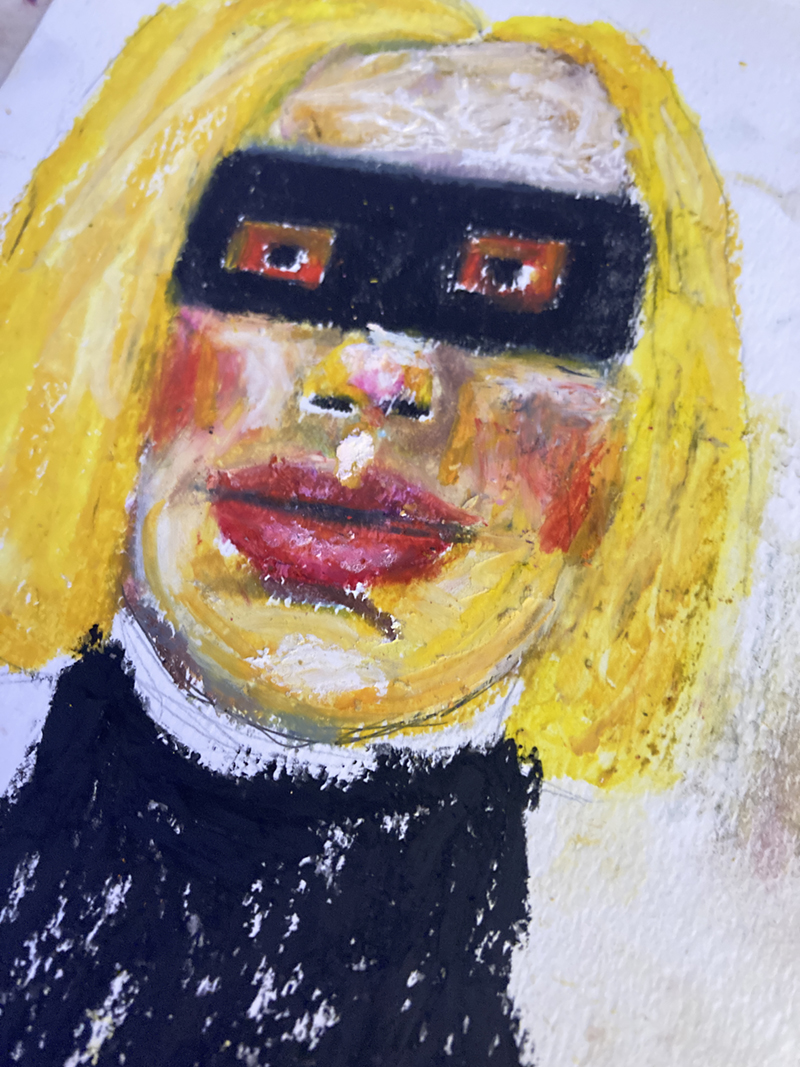 Katie Jeanne Wood - 9x6 Oil Pastel Masquerade Mask Portrait May 2022 No 4