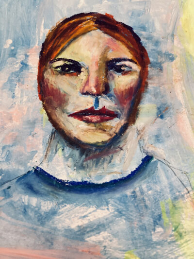 Katie Jeanne Wood - Oil pastel portrait drawing Slow Weekend