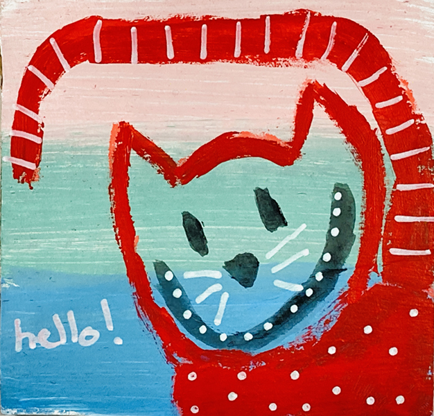 Katie Jeanne Wood - 4x4 Silly Cat Painting No 15