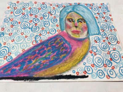 Katie Jeanne Wood - 9x12 Human Bird Series No 10 oil pastel portrait drawing