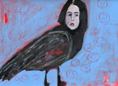 Katie Jeanne Wood - 9x12 Human Bird Series No 5 oil pastel portrait drawing