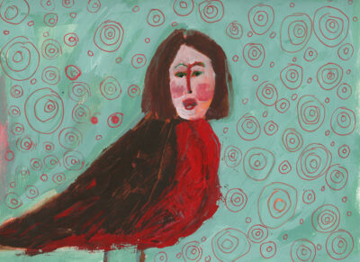 Katie Jeanne Wood - 9x12 Human Bird Series No 6 oil pastel portrait drawing