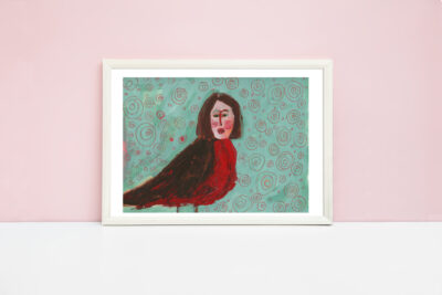 Katie Jeanne Wood - 9x12 Human Bird Series No 6 oil pastel portrait drawing