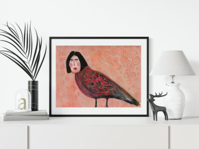 Katie Jeanne Wood - 9x12 Human Bird Series No 7 oil pastel portrait drawing