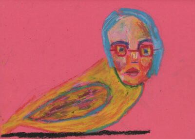 Katie Jeanne Wood - 9x12 Human Bird Series No 8 oil pastel portrait drawing
