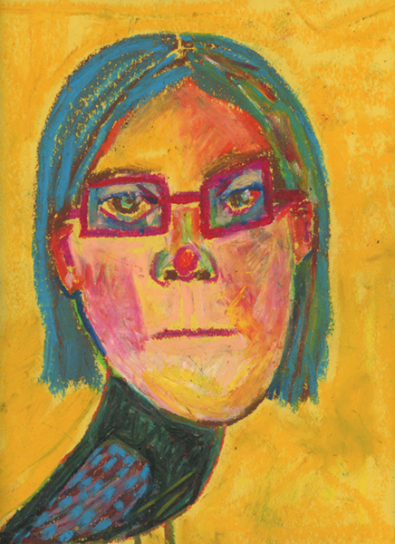 Katie Jeanne Wood - 9x12 Human Bird Series No 9 oil pastel portrait drawing