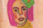 Katie Jeanne Wood - 9x12 They Call Her Pink Lemonade oil pastel portrait drawing
