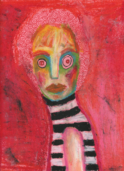 Katie Jeanne Wood - Dizzy Zombie Oil pastel portrait drawing