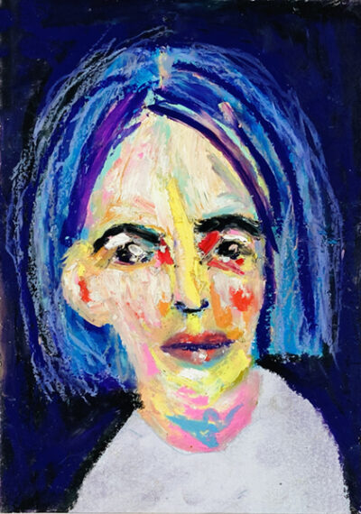 Katie Jeanne Wood - 5x7 Concerned Woman Oil Pastel Portrait Drawing