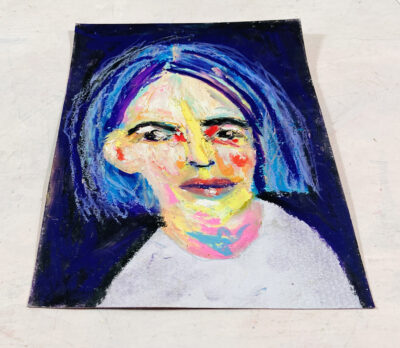 Katie Jeanne Wood - 5x7 Concerned Woman Oil Pastel Portrait Drawing