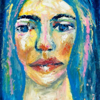 Katie Jeanne Wood - 5x7 Deep Blue Layers Within Oil Pastel Woman Portrait