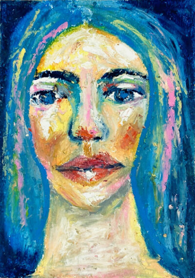Katie Jeanne Wood - 5x7 Deep Blue Layers Within Oil Pastel Woman Portrait