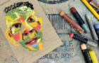 Katie Jeanne Wood - Cardboard art man oil pastel drawing