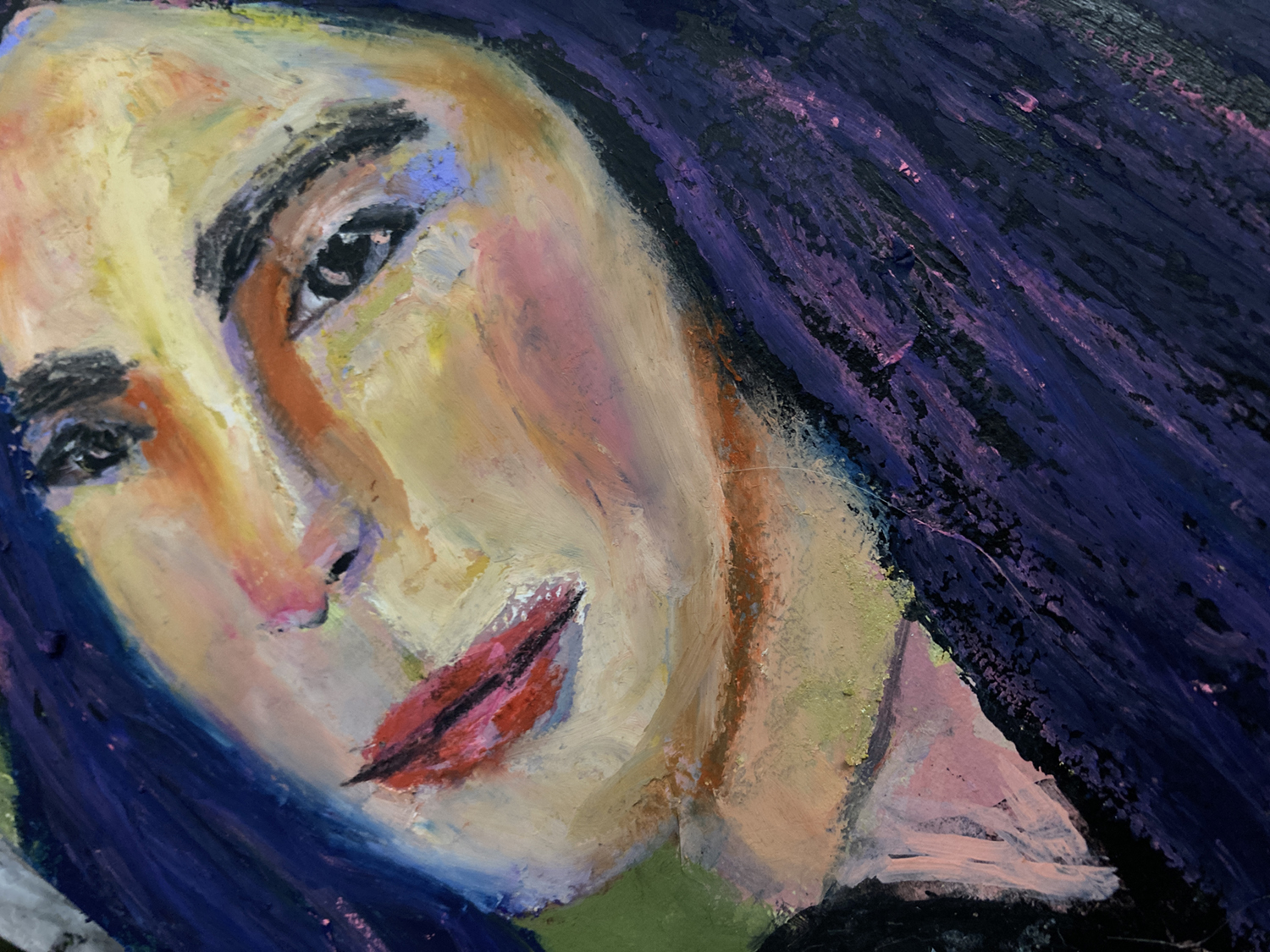 Katie Jeanne Wood - Art journal oil pastel portrait painting No 1