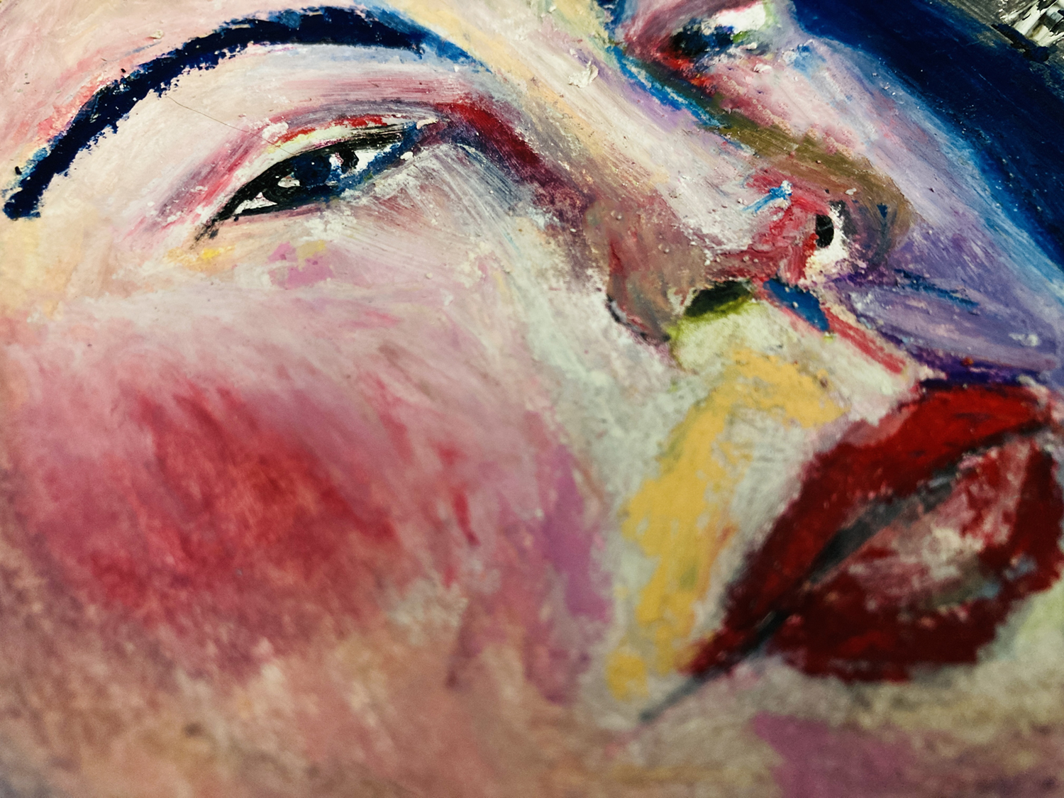 Katie Jeanne Wood - Art journal oil pastel portrait painting No 24