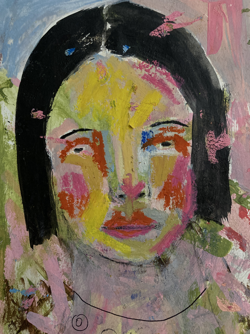 Katie Jeanne Wood - Art journal oil pastel portrait painting No 4