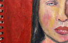Katie Jeanne Wood - Art journal oil pastel portrait painting No 6