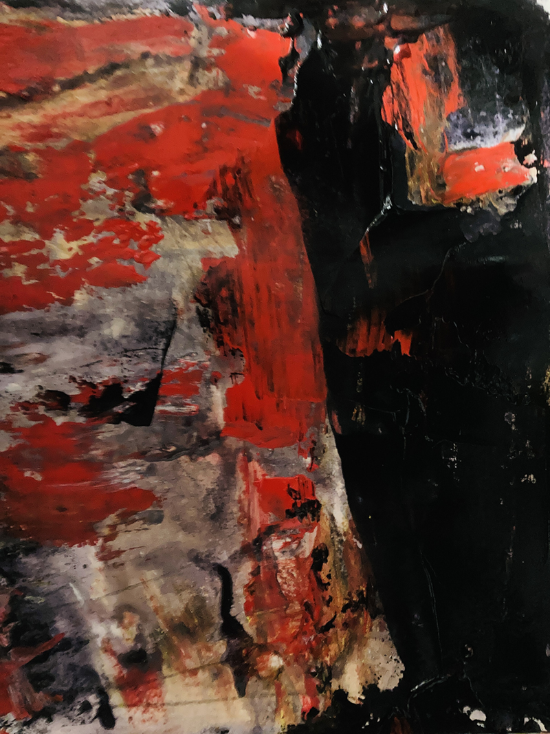 Black & red acrylic abstract painting