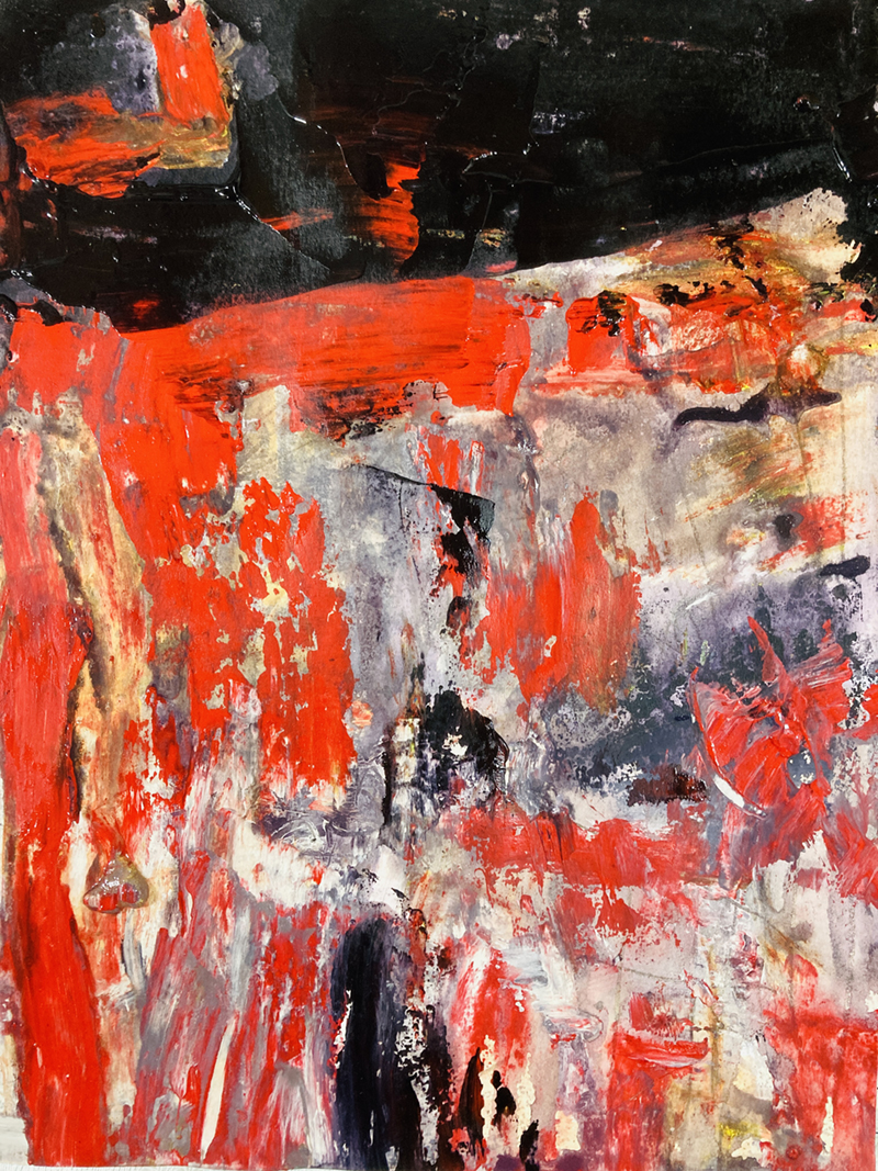 Black & red acrylic abstract painting