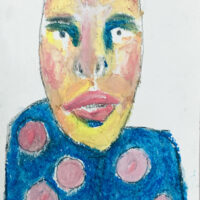 portrait drawing with oil pastels. Naive style art