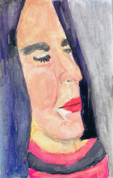 Watercolor portrait painting on watercolor paper