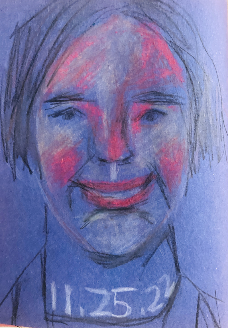 Drawing of a smiling lady in my art journal