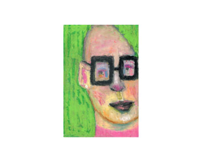 Oil pastel drawing of a man wearing black glasses