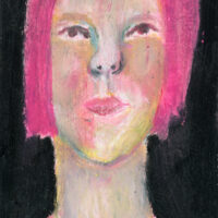 Oil pastel portrait of a woman on a night trip