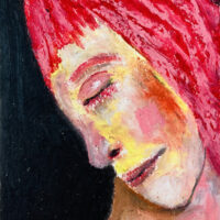 Oil pastel painting by Katie Jeanne Wood - woman with red hair