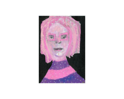 Oil pastel portrait painting of a girl who looks pretty in pink and purple