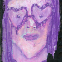 Oil pastel portrait painting of a girl with the lavender lenses